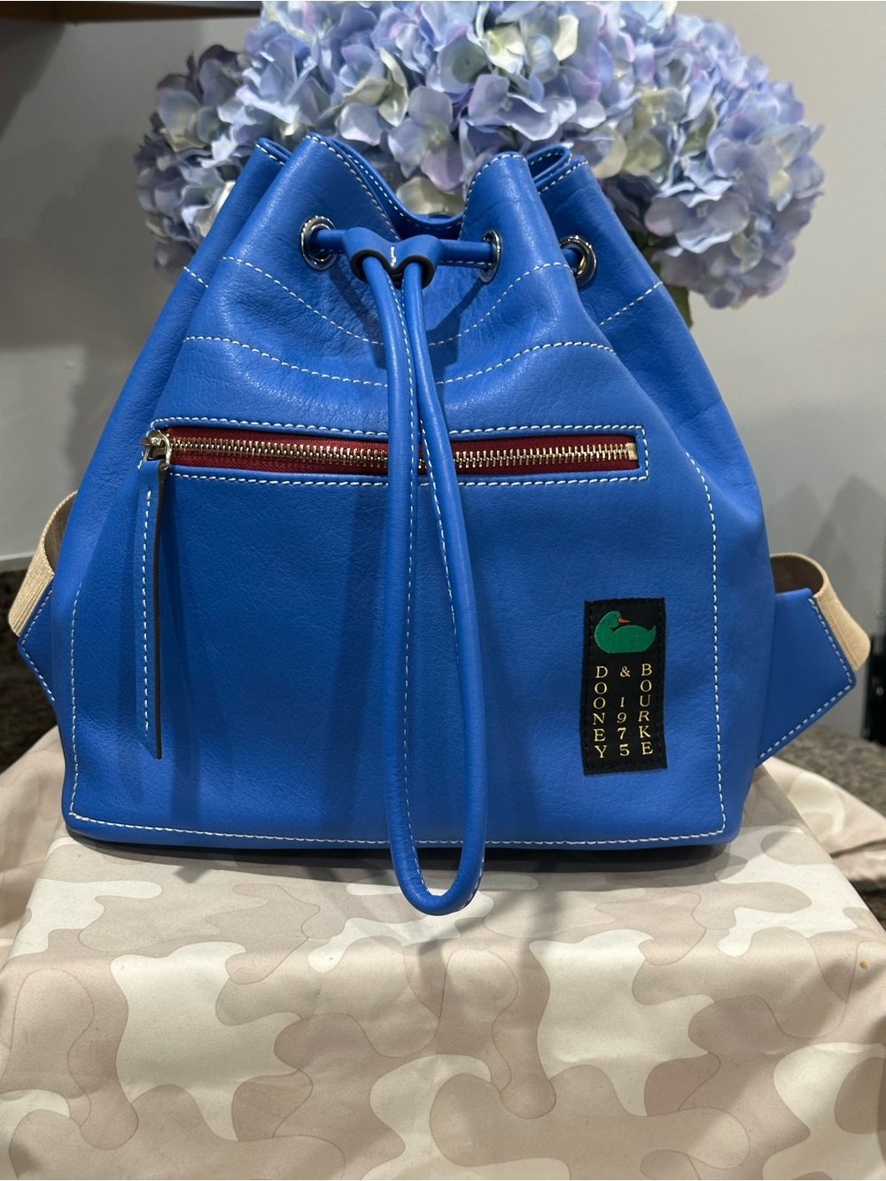 Dooney & Bourke Bright Blue Leather Drawstring Bucket Bag